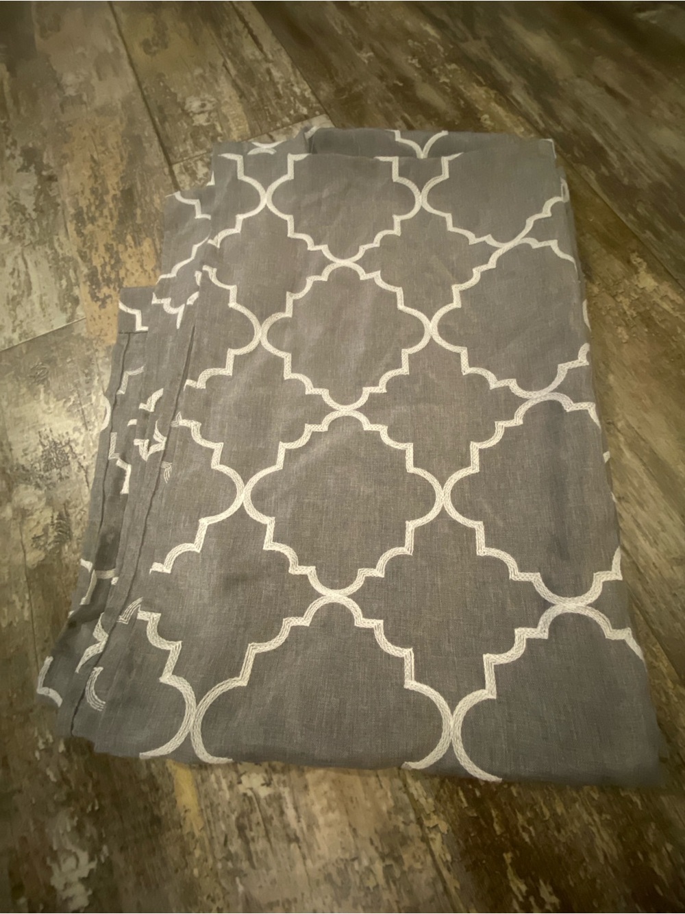 Gray and White Moroccan Trellis Curtain Panels